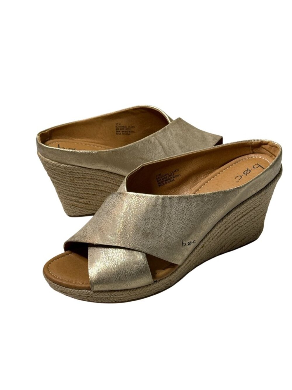 b.o.c Womens 11M Gold Metallic Espadrille Wedge Mule Slide Sandals